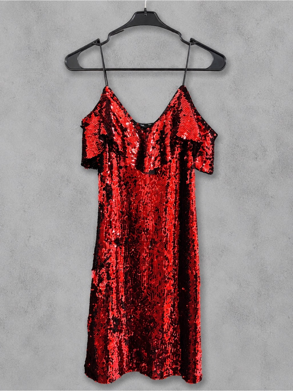 Zara Red Sequin Spaghetti Strap Mini Dress NWT XS